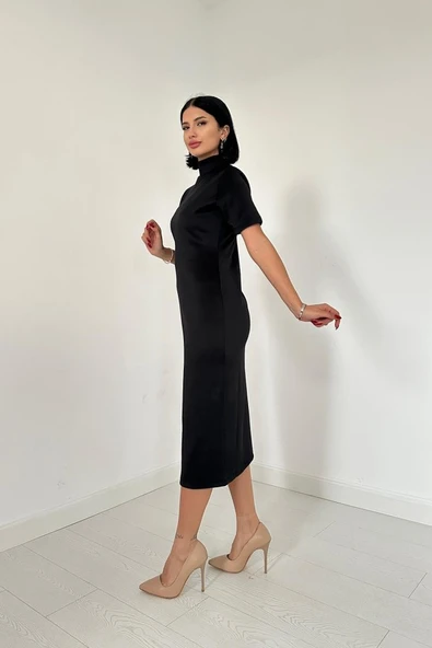 Siyah Balıkçı Yaka Elbise - 2