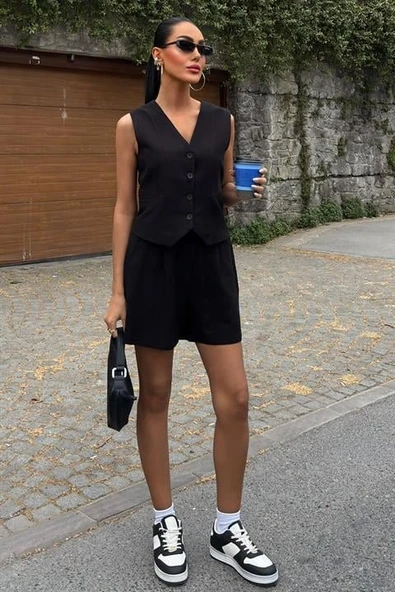 Yelek Şort Flamlı Keten Takım 10133-17 - 3