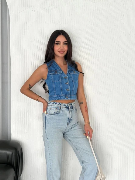 Kot Jeans Yelek - Mavi