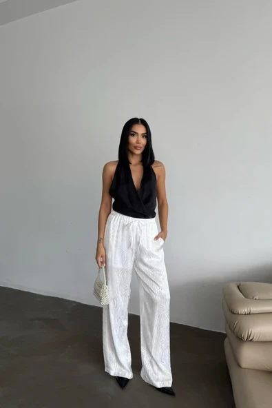 JAKAR SATEN PANTOLON - Beyaz - Resim 4