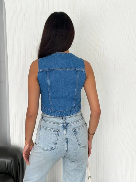 Kot Jeans Yelek - Mavi - 3