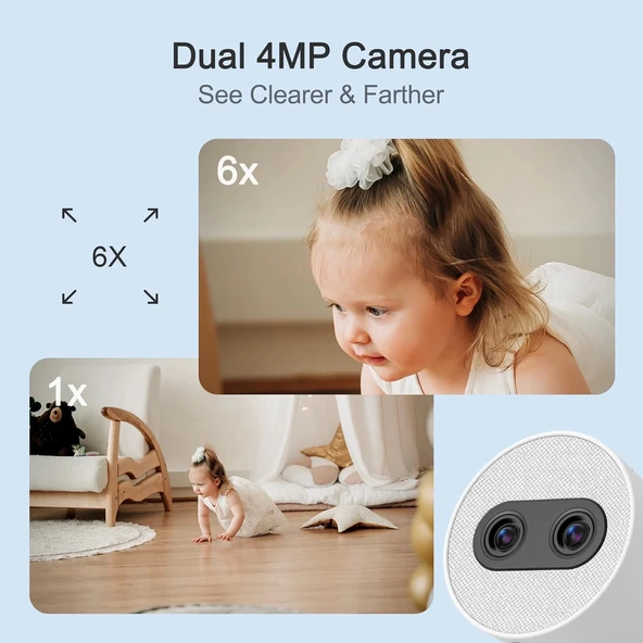 Simsky Video Bebek Monitörü 2×4MP Kamera, 6X Yakınlaştırma - 2 Kamera - 3