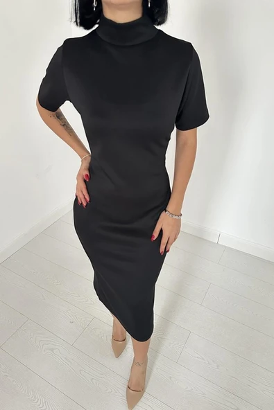 Siyah Balıkçı Yaka Elbise - 3