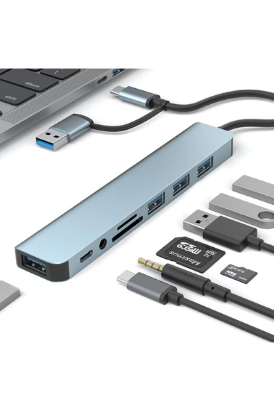 Plentiful 7 In 1 Usb ve Type-c To Usb A + Type-C Usb 3.0 Çevirici Adaptör Çok Portlu Çoklayıcı Usb Hub - 3