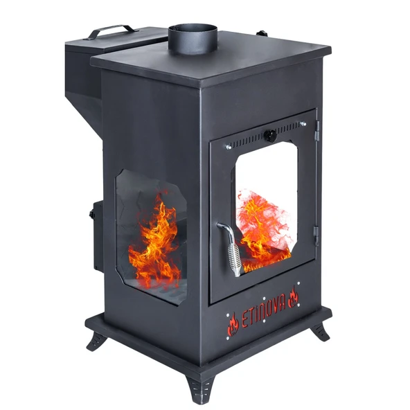 Etinova Eti-B6 Büyük Üç Tarafı Camlı Fırınsız Odun ve pelet yakan Şömine Tipi Soba