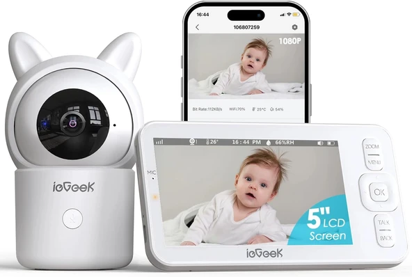 ieGeek Bebek Monitörü Kamera ve Ses, 5 Inc HD Gece Görüşü - 1 Kamera