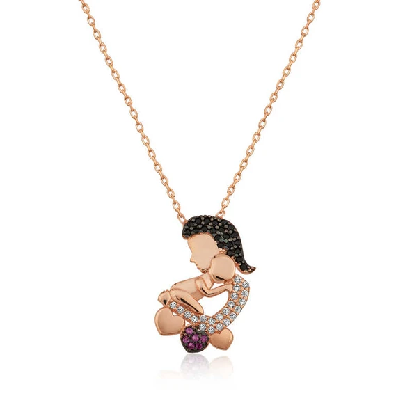Gümüş Rose Anne Ve Bebek Bayan Kolye ürün görseli