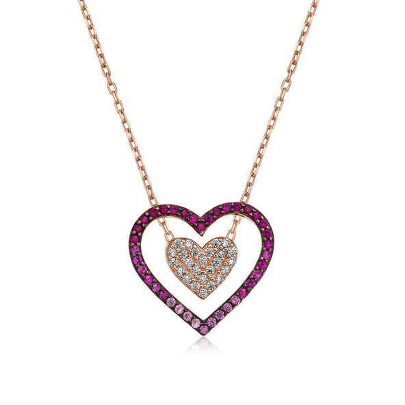 Gümüş Rose İki Kalp Bayan Kolye ürün görseli