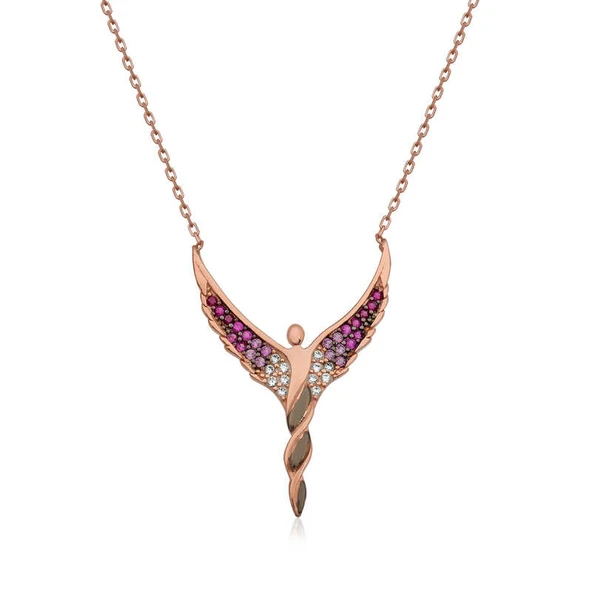 Gümüş Rose Kanatlı Melek Bayan Kolye ürün görseli