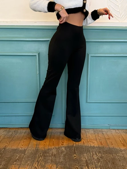 Kadın Yüksek Bel Ispanyol Paça Dalgıç Tayt - 3