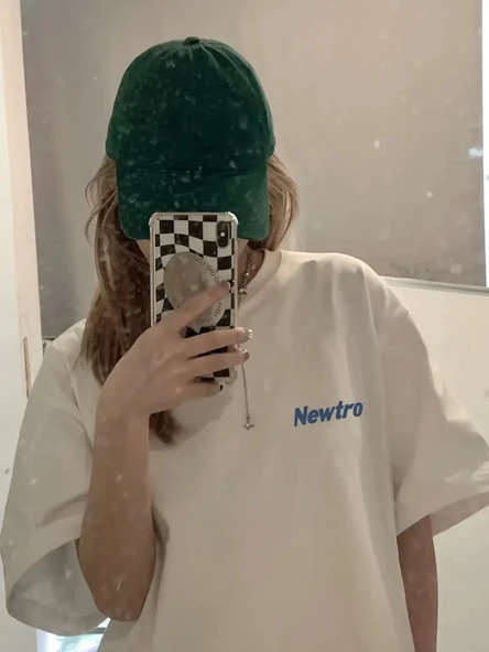 Baskılı Oversize Bisiklet Yaka T-shirt - Beyaz - Resim 2