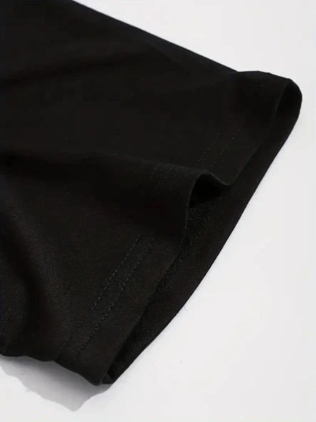 Baskılı Oversize Bisiklet Yaka T-shirt - Siyah - 3