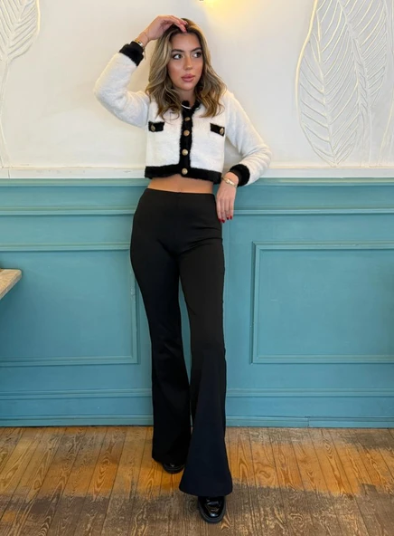 Kadın Yüksek Bel Ispanyol Paça Dalgıç Tayt - 2