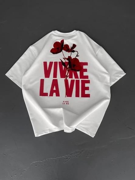 Baskılı Oversize Bisiklet Yaka T-shirt - Beyaz ürün görseli 1