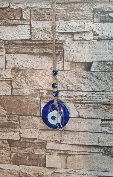 Nazarlık Cam Duvar Ağaç Balkon Teras Cafe Dekor Süsü Hasır Renkli Ahşap Boncuklu Nazar Boncuğu Duvar Süsü - Resim 3