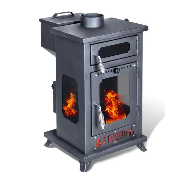 Etinova Eti-K7 Küçük Üç Tarafı Camlı Fırınlı Şömine Tipi Pelet Soba