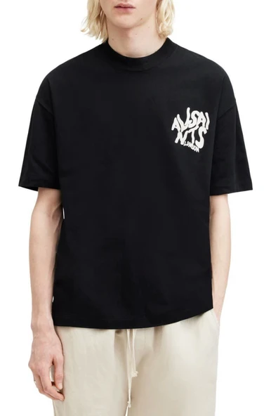 Erkek Baskılı Oversize T-shirt - Siyah - 1