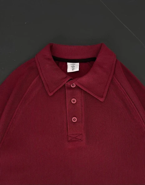 Yakalı Patlı Kısa Kol T-shirt - Bordo - Resim 4