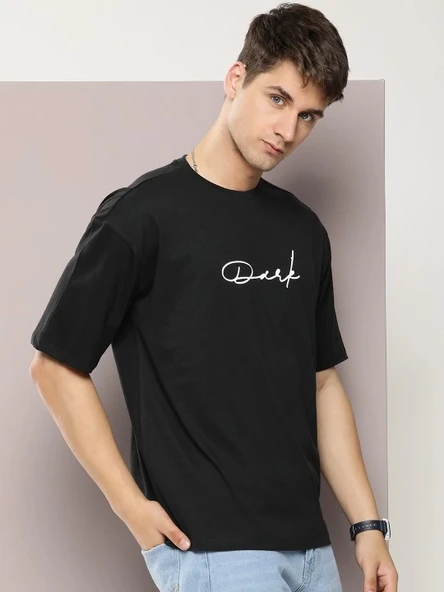 Erkek Baskılı Oversize T-shirt - Siyah - Resim 2