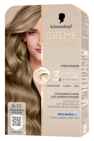 Schwarzkopf Creme Supreme Saç Boyası 8-16 Küllü Soğuk Koyu Sarı - Resim 2
