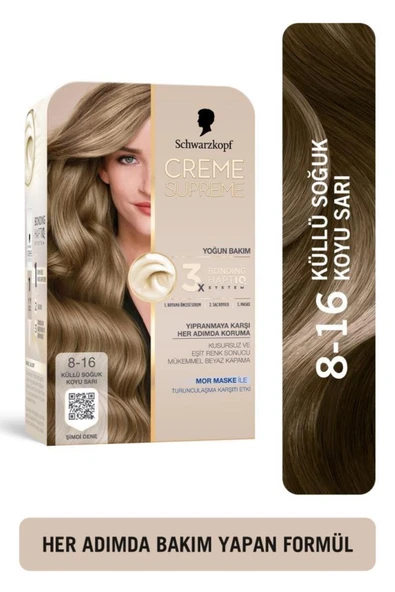 Schwarzkopf Creme Supreme Saç Boyası 8-16 Küllü Soğuk Koyu Sarı ürün görseli