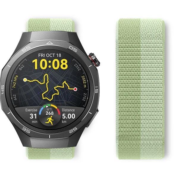 Huawei Watch GT5 Pro 46mm İle Uyumlu Ayarlanabilir Cırt Cırtlı Yumuşak Spor Kumaş Örgü Kordon  Yeşil - Resim 3