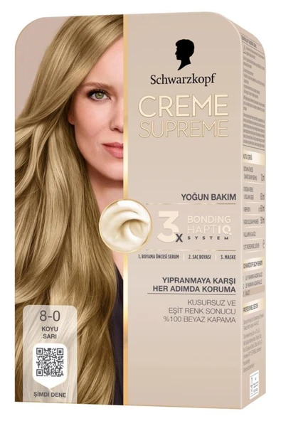 Schwarzkopf Creme Supreme Saç Boyası Full Kit 8-0 Koyu Sarı - Resim 2