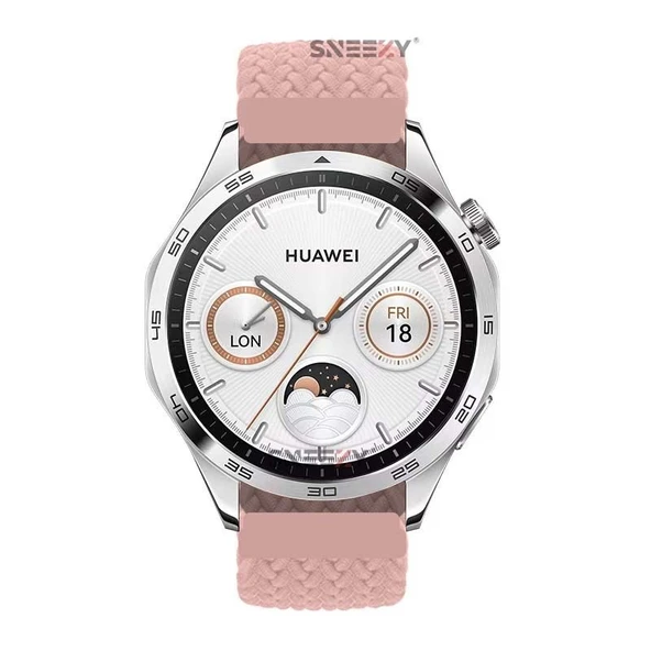 Sneezy Huawei Watch GT5 46mm İle Uyumlu 22mm Metal Klips Solo Fiberlink Örgü Kordon  Pembe - Resim 4