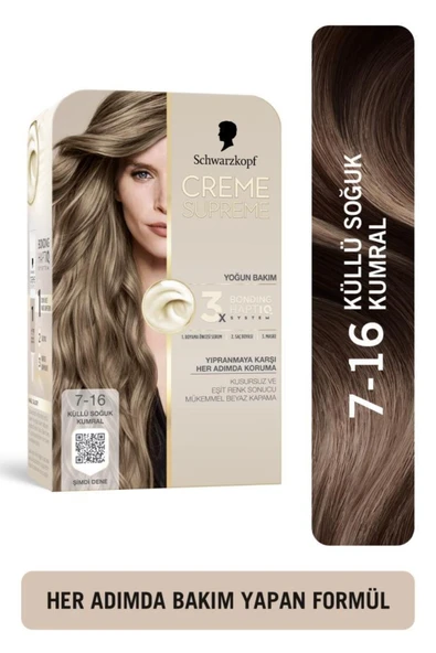 Schwarzkopf Creme Supreme Full Kit 7-16 Küllü Soğuk Kumral ürün görseli