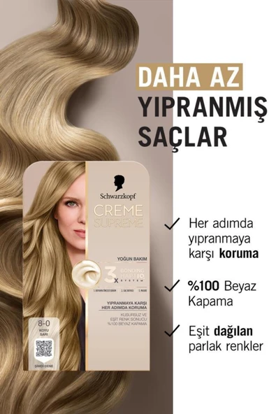 Schwarzkopf Creme Supreme Saç Boyası Full Kit 8-0 Koyu Sarı - Resim 3