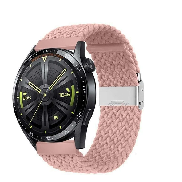 Sneezy Huawei Watch GT5 46mm İle Uyumlu 22mm Metal Klips Solo Fiberlink Örgü Kordon  Pembe ürün görseli
