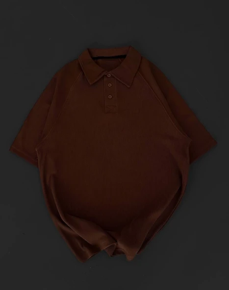 Yakalı Patlı Kısa Kol T-shirt - Kahverengi - 2