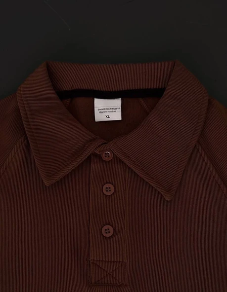 Yakalı Patlı Kısa Kol T-shirt - Kahverengi - 3