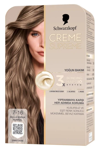 Schwarzkopf Creme Supreme Full Kit 7-16 Küllü Soğuk Kumral - Resim 2