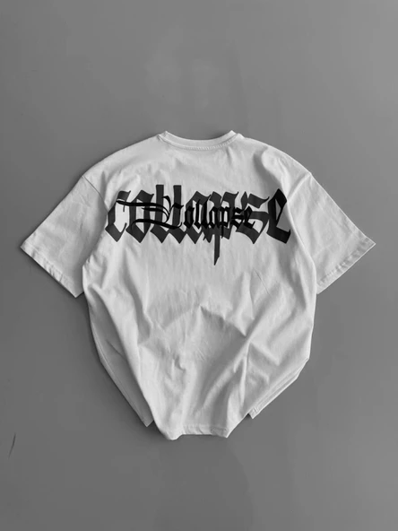 Baskılı Oversize Bisiklet Yaka T-shirt - Beyaz ürün görseli 1