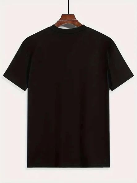 Baskılı Oversize Bisiklet Yaka T-shirt - Siyah - Resim 3