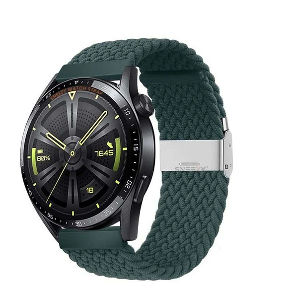 Sneezy Huawei Watch GT5 46mm İle Uyumlu 22mm Metal Klips Solo Fiberlink Örgü Kordon  Petrol ürün görseli