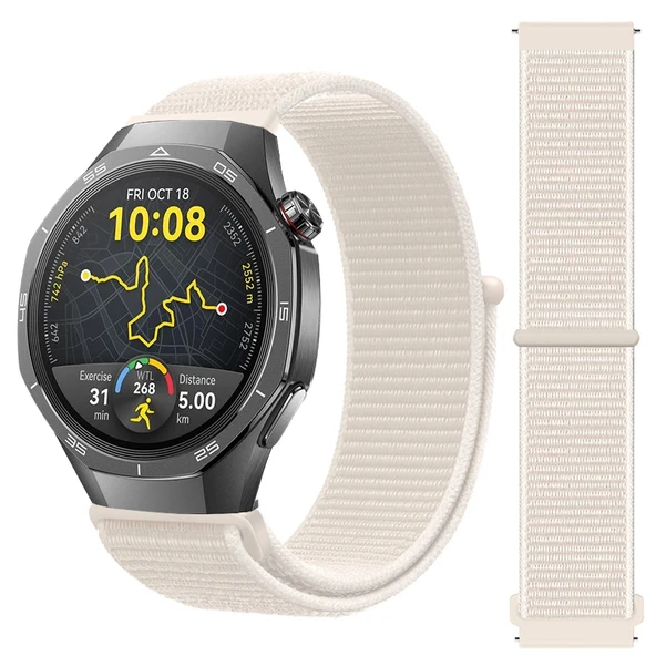Huawei Watch GT5 Pro 46mm İle Uyumlu Ayarlanabilir Cırt Cırtlı Yumuşak Spor Kumaş Örgü Kordon  Starlight ürün görseli 1