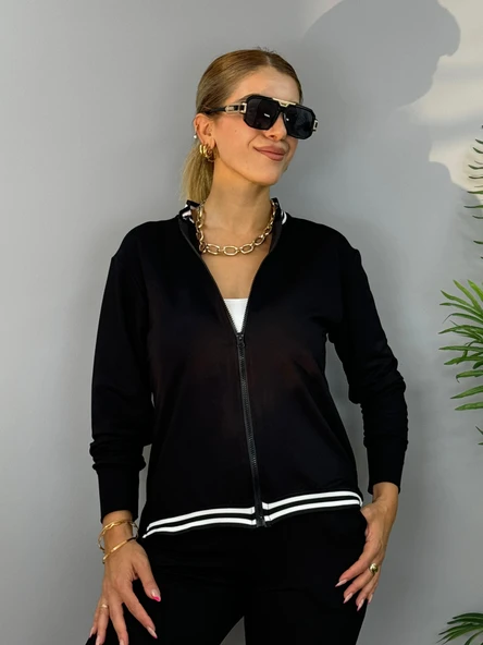 Kadın Iki Iplik Penye Kumaş Fermuar Detaylı Ribanalı Ikili Takım - Resim 3