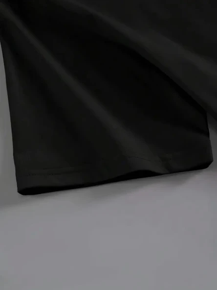 Baskılı Oversize Bisiklet Yaka T-shirt - Siyah - 2