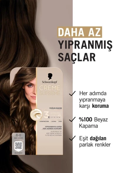 Schwarzkopf Creme Supreme Full Kit 6-0 Açık Kahve - Resim 3