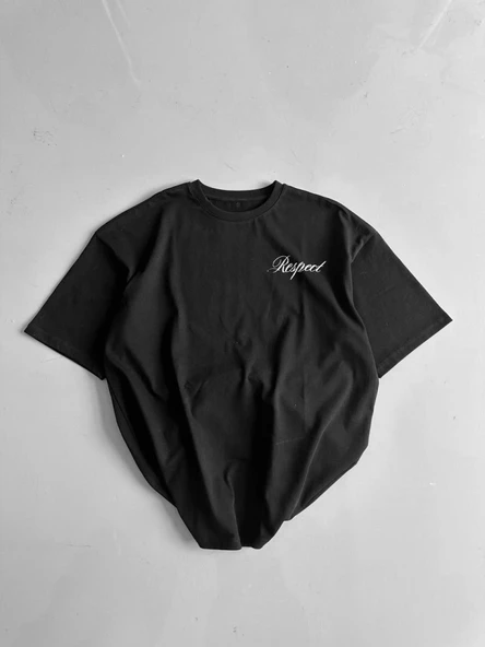 Baskılı Oversize Bisiklet Yaka T-shirt - Siyah ürün görseli 1