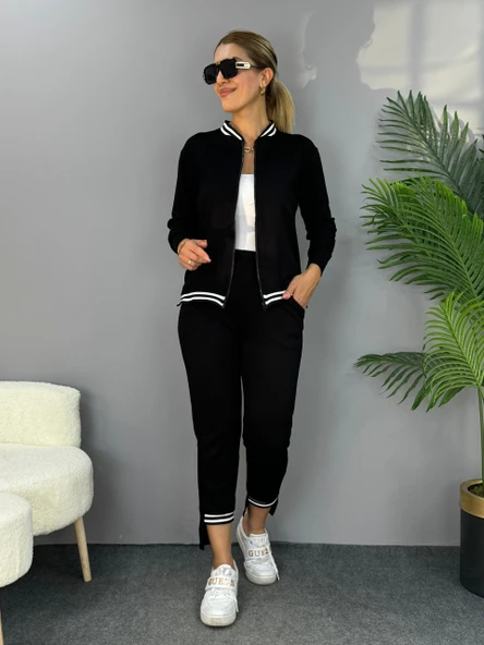 Kadın Iki Iplik Penye Kumaş Fermuar Detaylı Ribanalı Ikili Takım - Resim 6