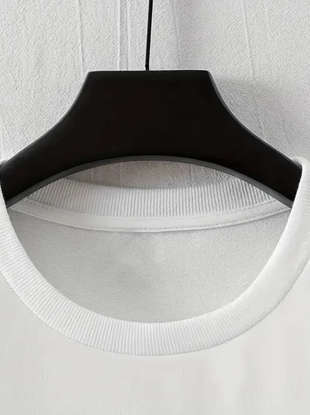 Baskılı Oversize Bisiklet Yaka T-shirt - Beyaz - 3