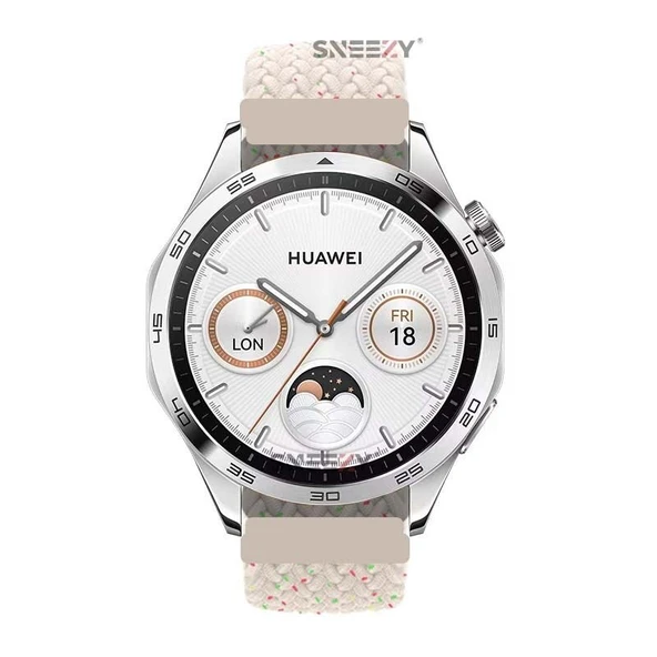 Sneezy Huawei Watch GT5 46mm İle Uyumlu 22mm Metal Klips Solo Fiberlink Örgü Kordon  Strlight Gökkuşağı - Resim 4