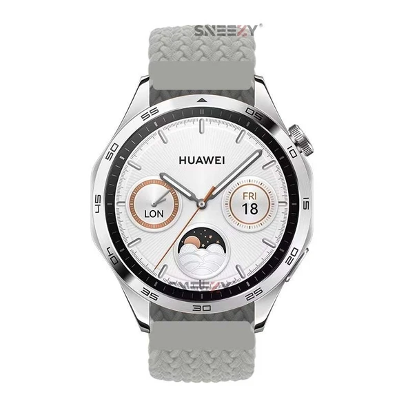 Sneezy Huawei Watch GT5 46mm İle Uyumlu 22mm Metal Klips Solo Fiberlink Örgü Kordon  Gri - Resim 4