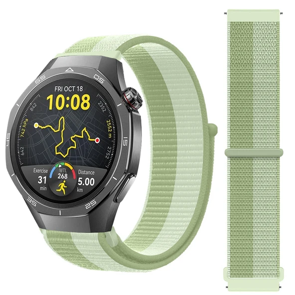 Huawei Watch GT5 Pro 46mm İle Uyumlu Ayarlanabilir Cırt Cırtlı Yumuşak Spor Kumaş Örgü Kordon  Yeşil ürün görseli