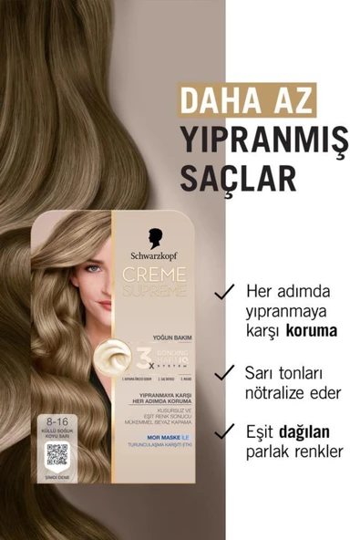 Schwarzkopf Creme Supreme Saç Boyası 8-16 Küllü Soğuk Koyu Sarı - Resim 3
