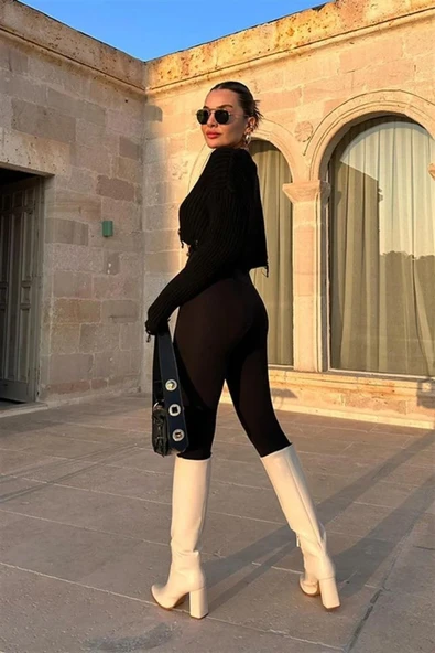 Kadın Uzun Yüksek Bel şardonlu Toparlayıcı Tayt - 3