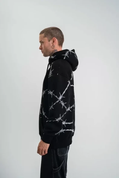 POLIZEI Premium Kalite Kapşonlu Varak Ve Pano Baskılı SweatShirt - Siyah - 3